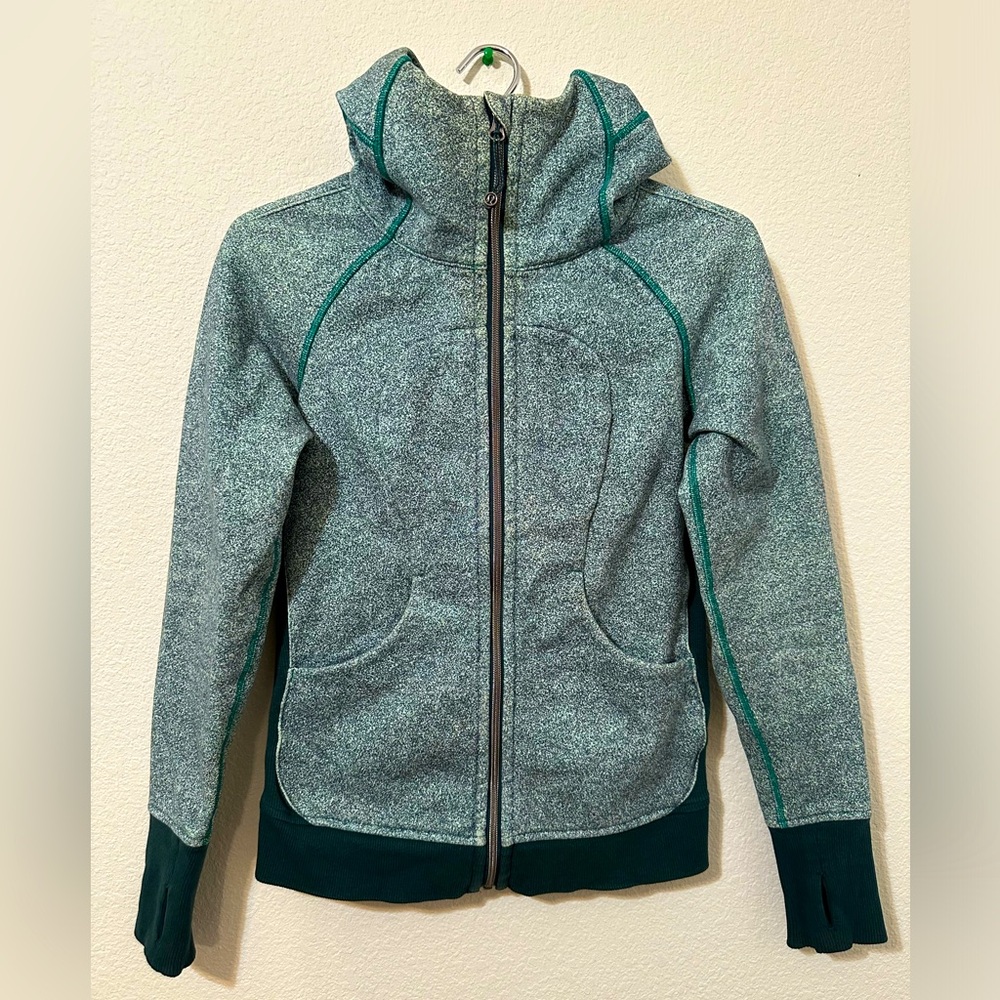 🍵EUC🍵 LULULEMON Scuba Hoodie Full Zip Classic Cotton Fleece Heathered Green